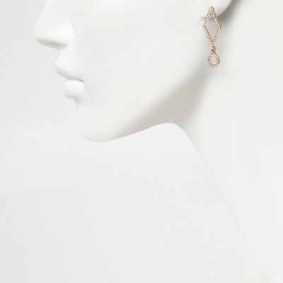Gold tone asymmetric diamante drop earrings